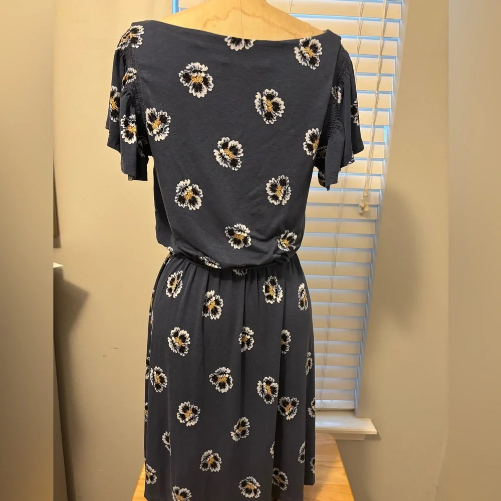 LOFT Navy Floral Midi Dress - Picture 2 of 4